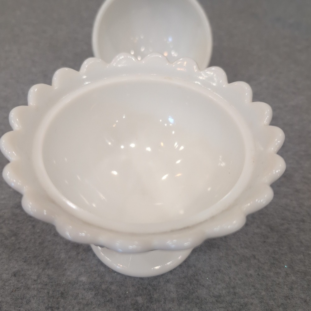 Vintage White Milk Glass Harvest Fruit Embossed Pedestal Candy Dish with Lid - Picture 6 of 8